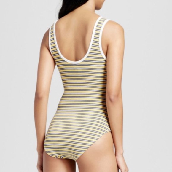 Xhilaration Yellow Black White Striped Bodysuit XS - Picture 2 of 3